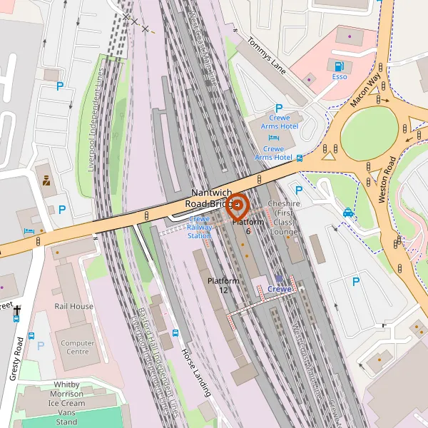 Map showing approximate location: Platform 6, Crewe Railway Station, Nantwich Road, Crewe