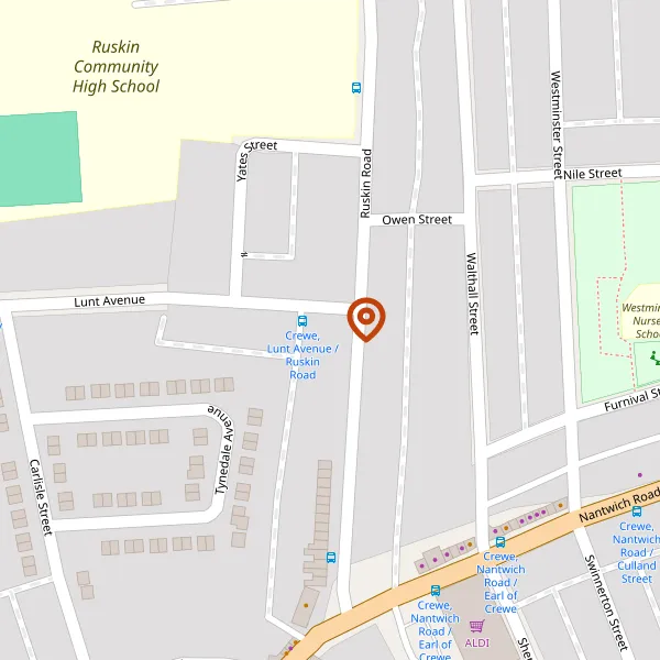 Map showing approximate location: 67, Ruskin Road, Crewe, Cheshire, CW2 7JR