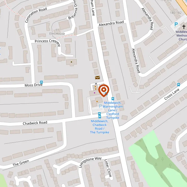 Map showing approximate location: Tesco Express, 76 Warmingham Lane, Middlewich, CW10 0DJ