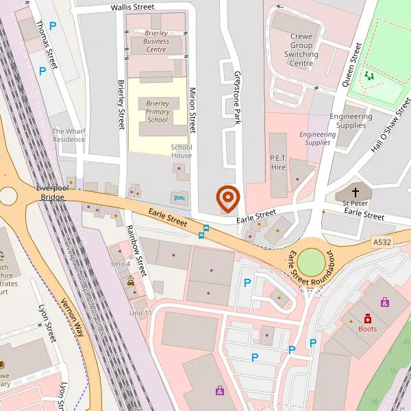 Map showing approximate location: Car Park Area To The Side Of The Bath House, Mirion Street, Crewe