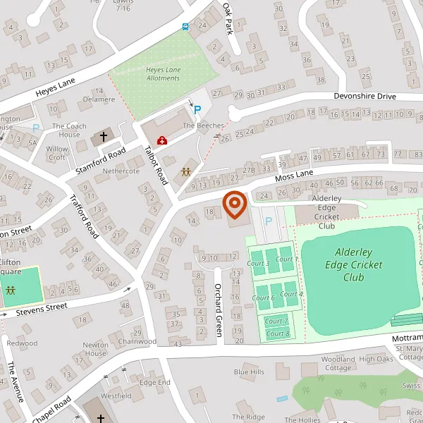 Map showing approximate location: 18, Moss Lane, Alderley Edge, Cheshire, SK9 7HN