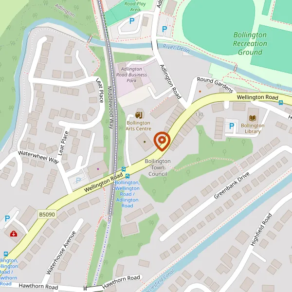 Map showing approximate location: Bollington Methodist Church, Wellington Road, Bollington, SK10 5JR