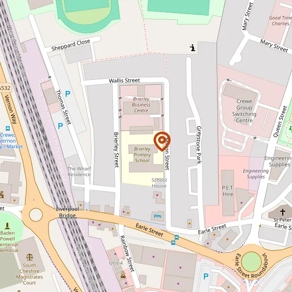 Map showing approximate location: Brierley Primary School, Mirion Street, Crewe, CW1 2AZ