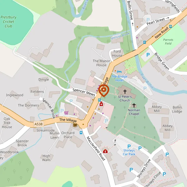 Map showing approximate location: Manor House Cottage, The Village, Prestbury, Cheshire, SK10 4DG