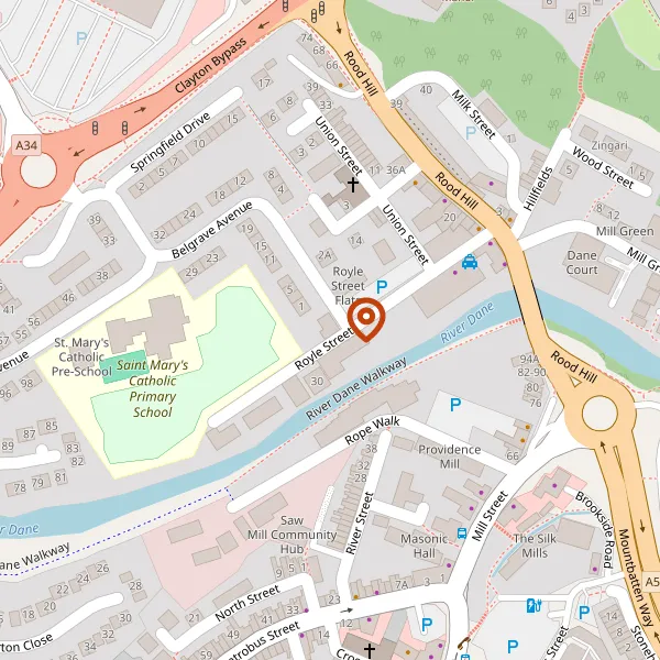 Map showing approximate location: Former Dane Bridge Mill, Mill Street, Congleton