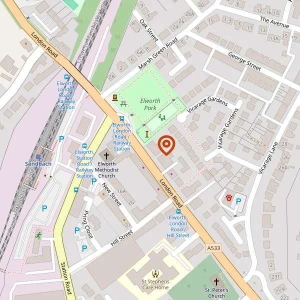 Map showing approximate location: Park House, 21, London Road, Sandbach, Cheshire, CW11 3BD