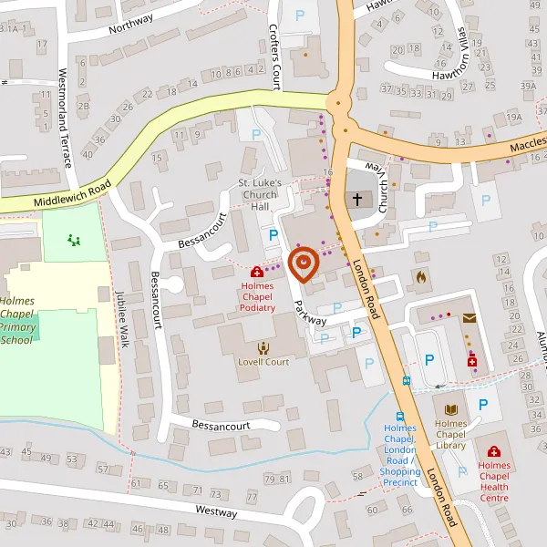 Map showing approximate location: St Luke's Church Hall, Parkway, Holmes Chapel, CW4 7BA