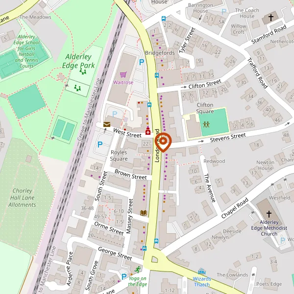 Map showing approximate location: 22, London Road, Alderley Edge, Wilmslow, Cheshire, SK9 7JS