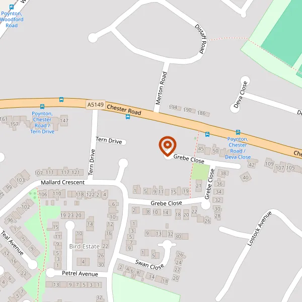 Map showing approximate location: 31, Grebe Close, Poynton, Stockport, Cheshire, SK12 1HU