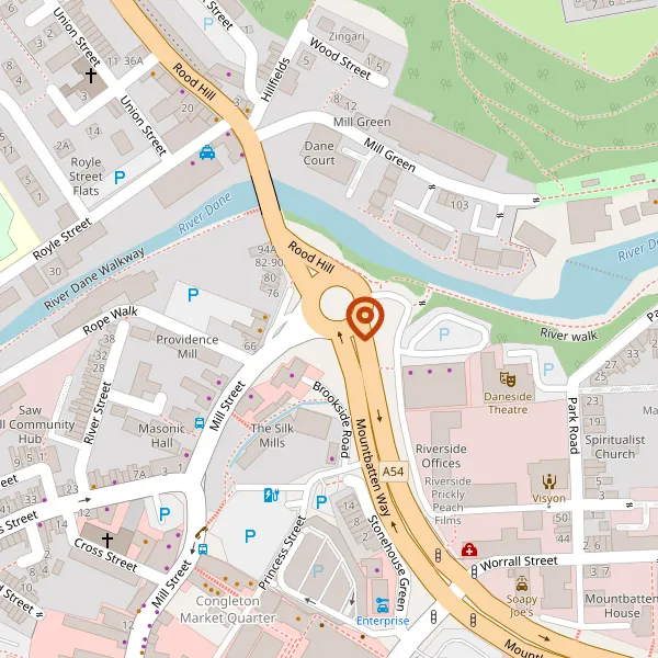 Map showing approximate location: Amenity Land South Of River Dane Between Clayton By Pass And, Mill Street, Congleton