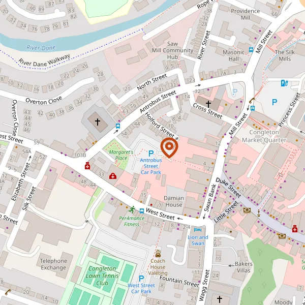 Map showing approximate location: Adjoining Garden And Play Area To Antrobus Street Car Park, Antrobus Street, Congleton