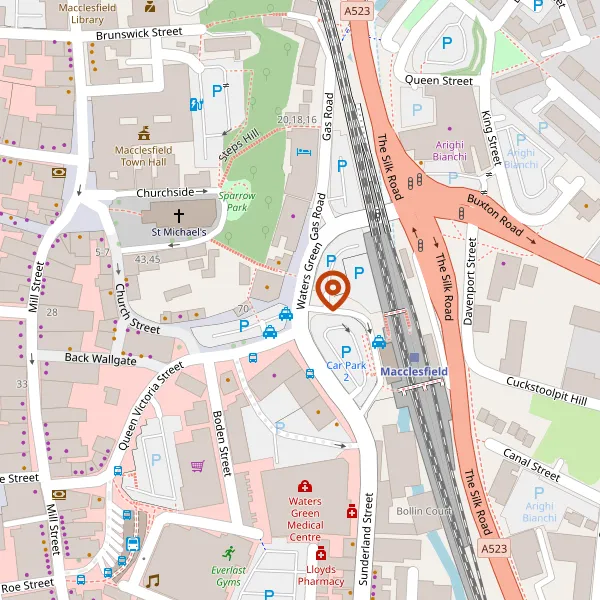 Map showing approximate location: Cheshire East Council Car Park At, Waters Green, Macclesfield, Cheshire