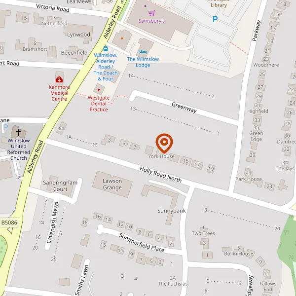 Map showing approximate location: York House, 11, Holly Road North, Wilmslow, Cheshire, SK9 1LX