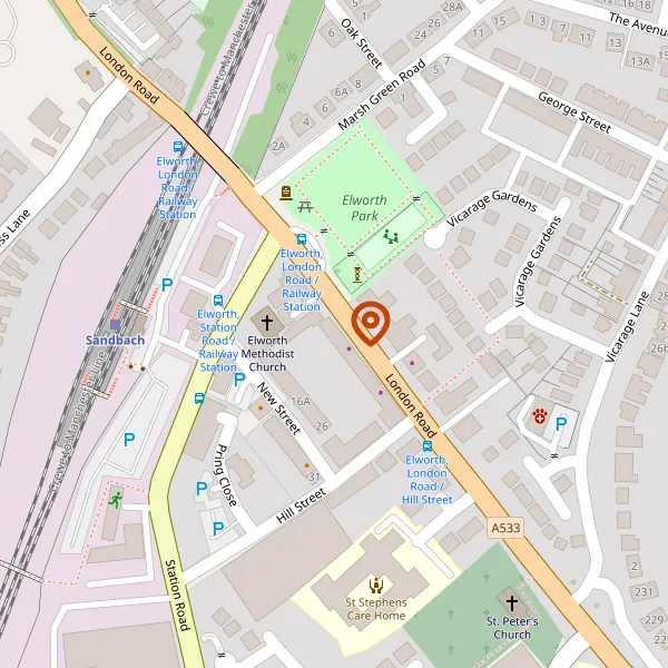 Map showing approximate location: 34, London Road, Sandbach, CW11 3BD