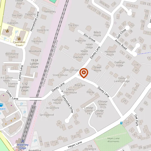 Map showing approximate location: Ravens Oak, Davey Lane, Alderley Edge, SK9 7NZ