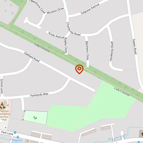 Map showing approximate location: 45, Oakfield Road, Poynton, Stockport, Cheshire, SK12 1AS