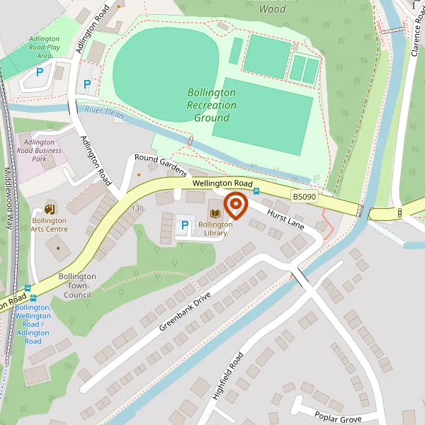 Map showing approximate location: The Civic Hall, Palmerston Street, Bollington, SK10 5JX