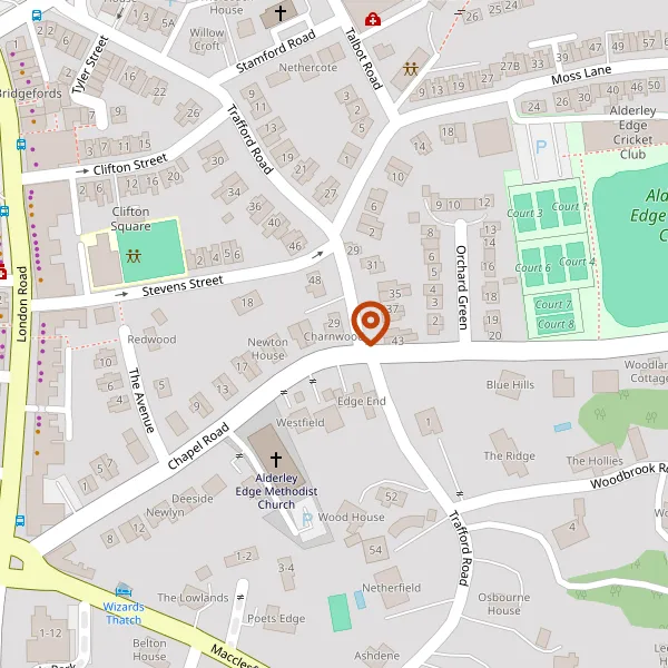 Map showing approximate location: Charnwood, 29, Chapel Road, Alderley Edge, Cheshire, SK9 7DX